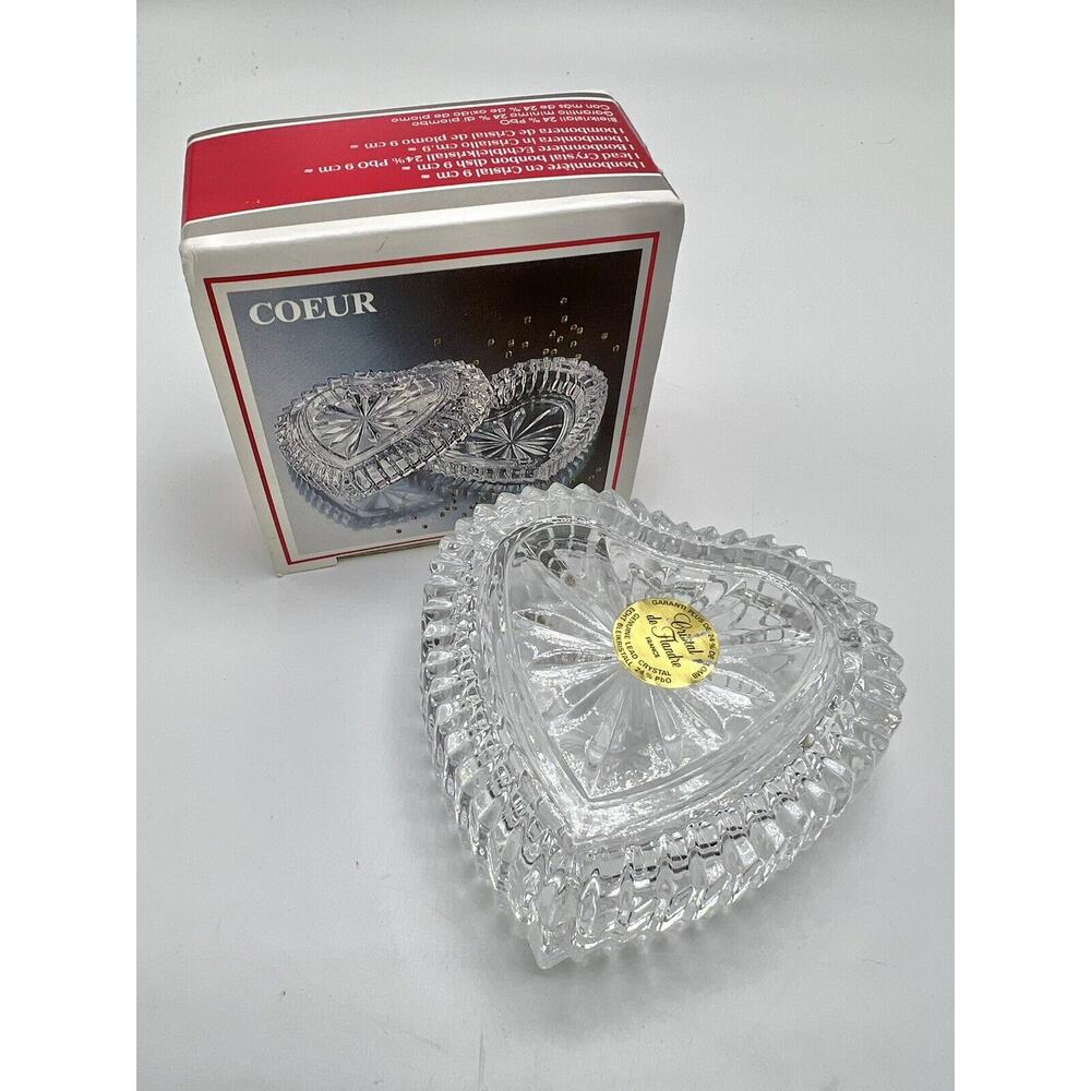 COEUR Crystal Heart Shaped Box 24% Lead Crystal 4” Made In France NEW IN BOX